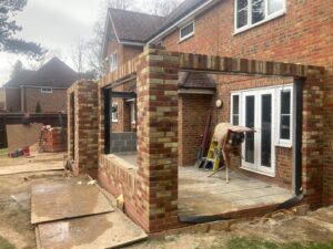 The new brickwork for the kitchen orangery
